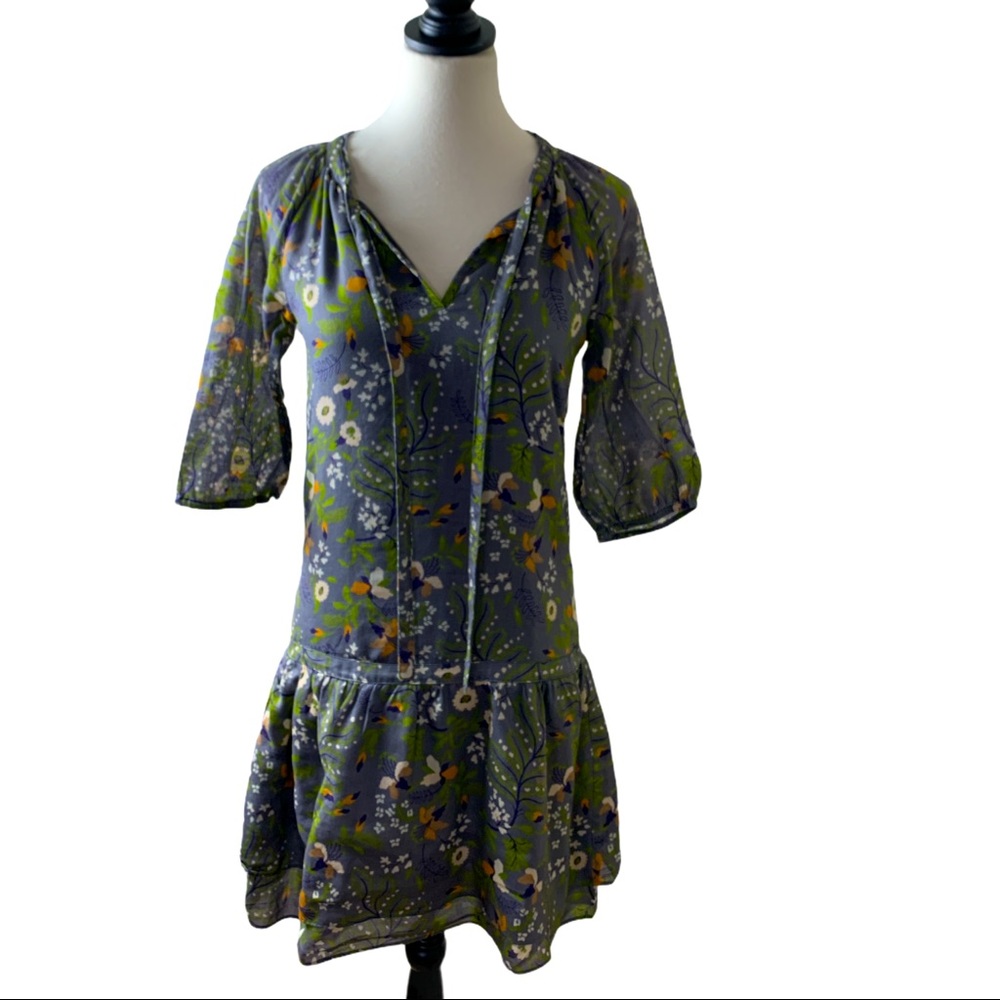 Gap Gray Floral Tiered Ruffle Shift Dress